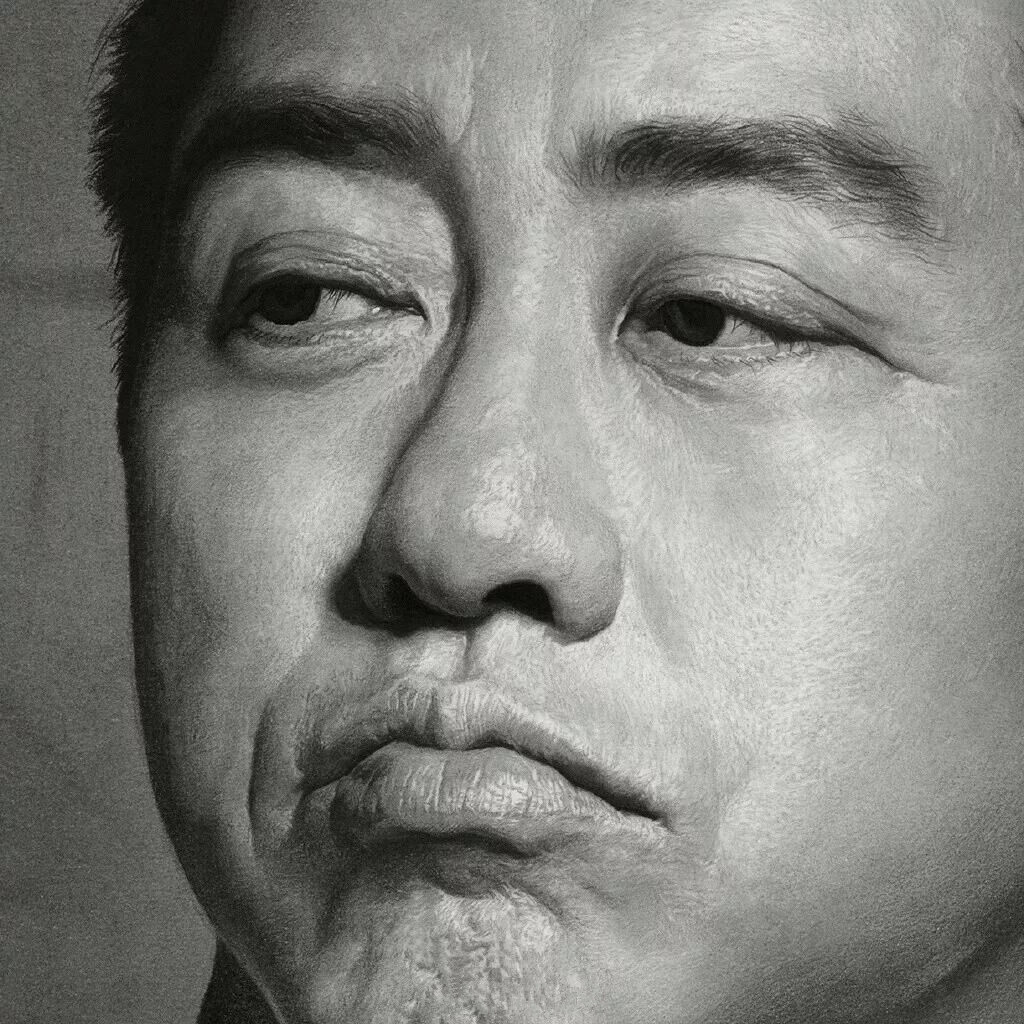 刘斌素描作品《老顽童——哈林》五官局部