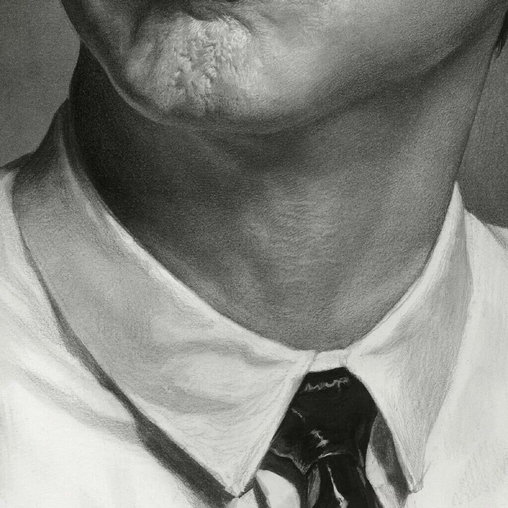 刘斌素描作品《老顽童——哈林》五官局部
