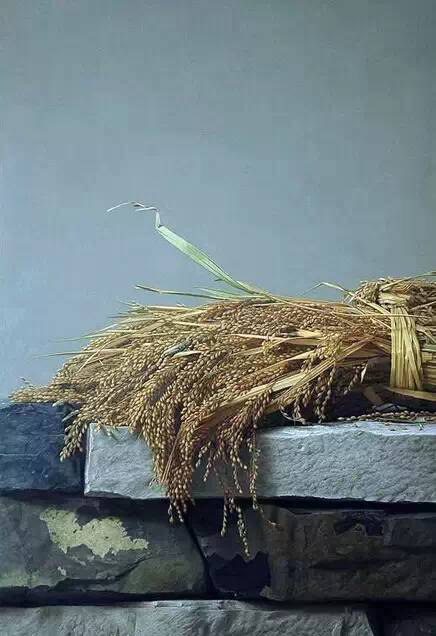 刘向东写实油画静物作品《稻穗》