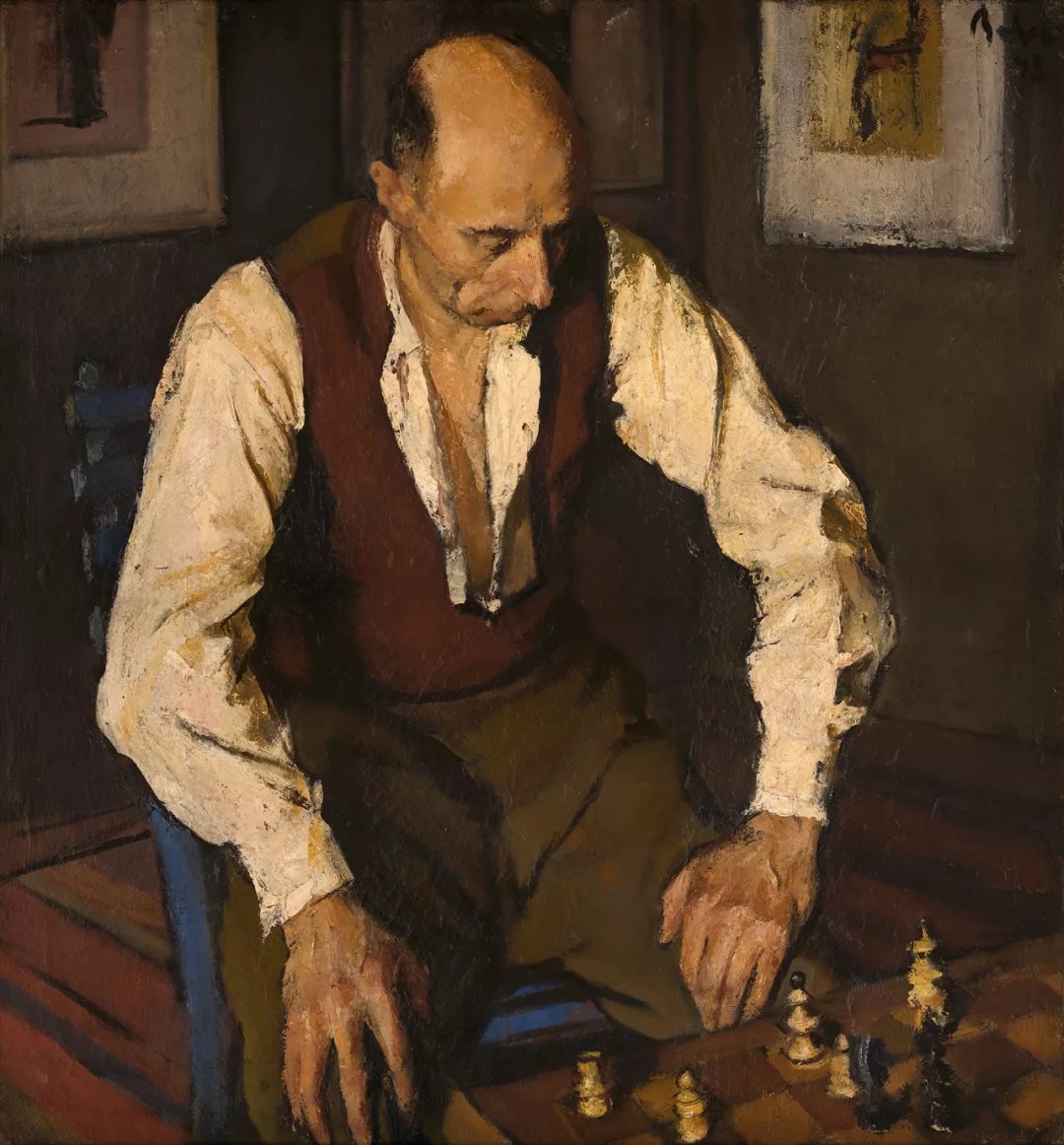 油画大师巴巴作品《棋手》1948年布面油画 100.8X93cm 罗马尼亚国家艺术博物馆藏
