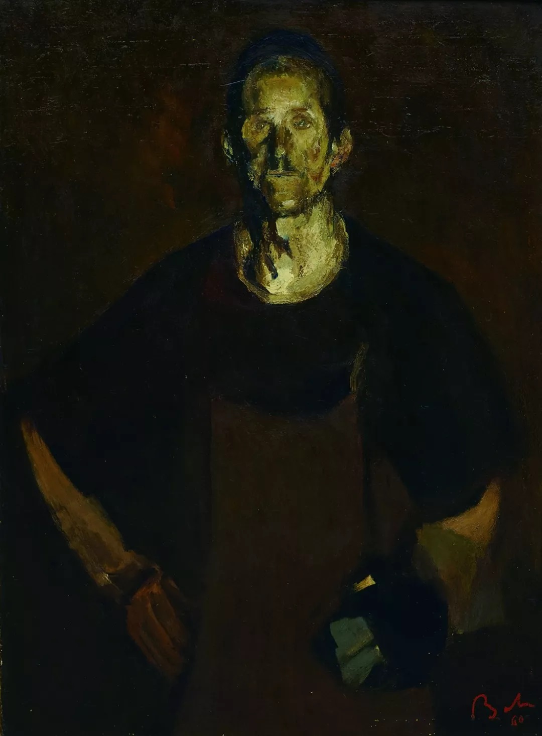 油画大师巴巴作品《炼钢工人》习作1960年布面油画100X85cm私人收藏