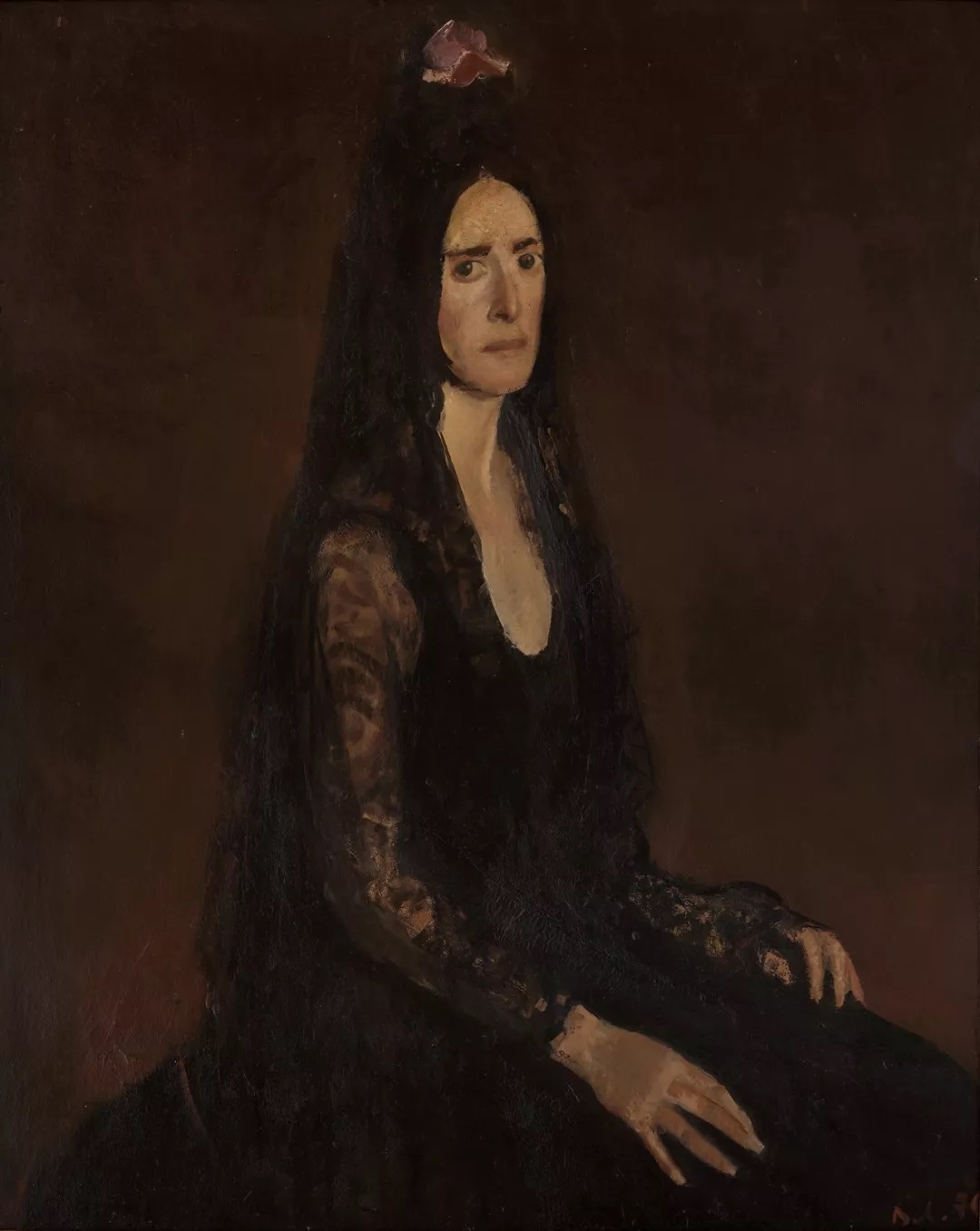 油画大师巴巴作品《西班牙女郎》1976年布面油画 100X80cm 蒂米什瓦拉艺术博物馆藏