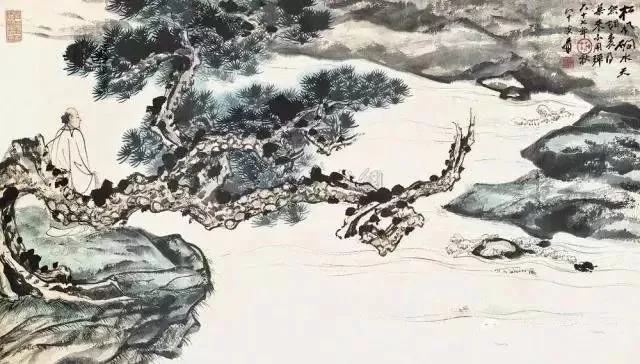 张大千笔下的松荫高士图1