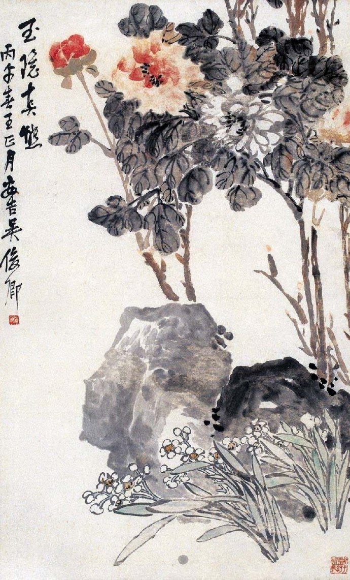 吴昌硕国画花鸟画兰花作品