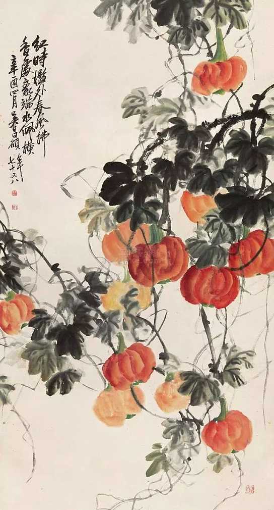 吴昌硕国画花鸟画作品《红时槛外春风拂》