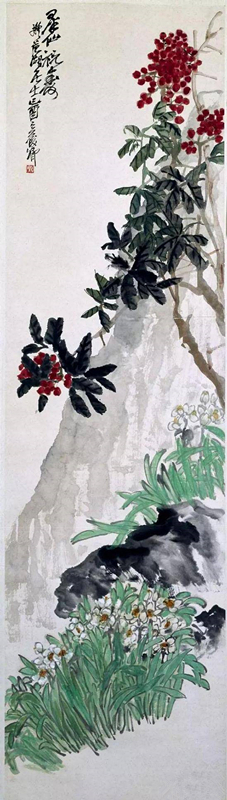 吴昌硕国画花鸟画作品《天竺水仙图轴》