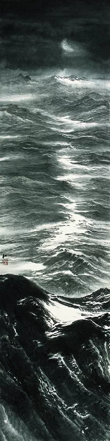 许钦松中国画《月上天山》248×62cm，2014年