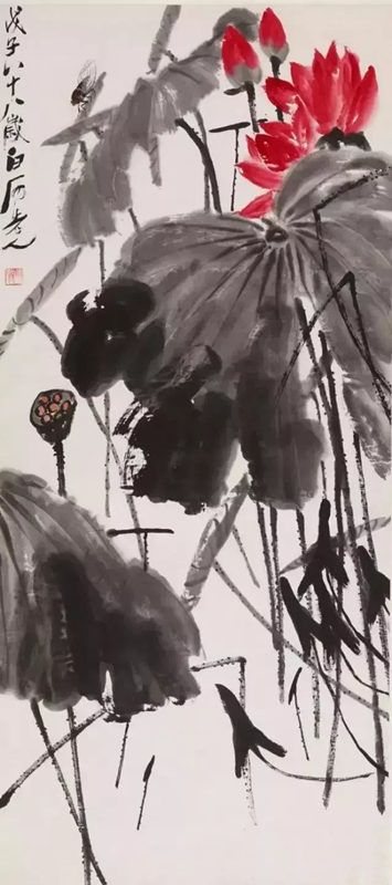 齐白石画的蝉【红荷鸣蝉】