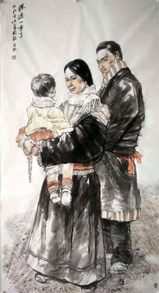 赵国毅人物画作品展作品《瞧这一家子》