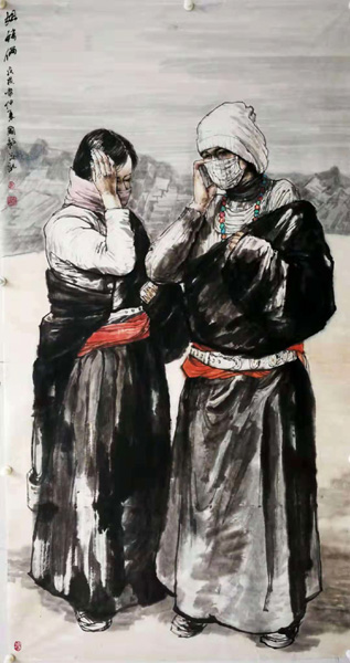 赵国毅人物画作品展作品《姐妹俩》