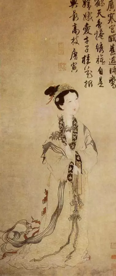 唐寅 嫦娥执桂图 纸本设色 135.3×58.4厘米 美国大都会艺术博物馆藏