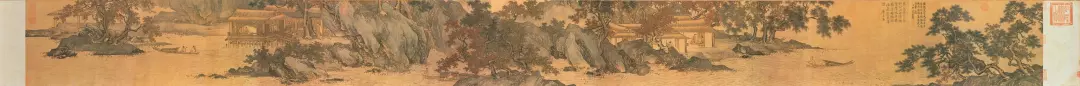 明 唐寅 溪山渔隐图卷 绢本设色 30.0×610.0厘米 台北故宫博物院藏