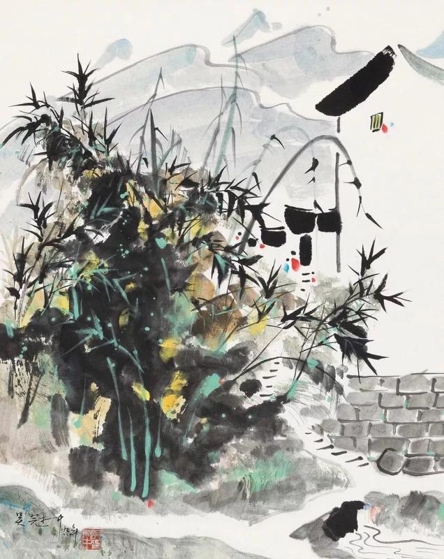 吴冠中作品《江南小镇》