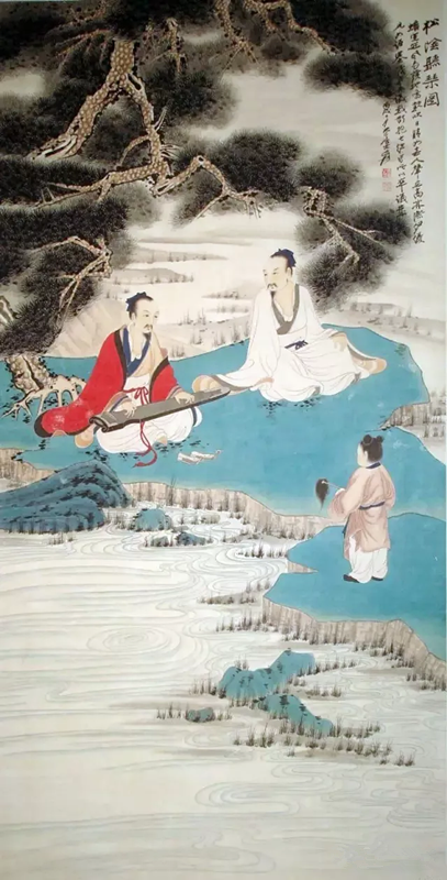 张大千作品 松荫听琴