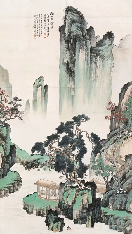 张大千作品 品茶对弈