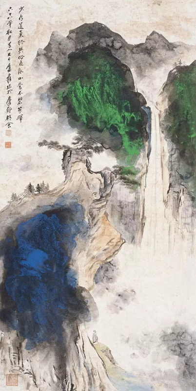 张大千作品 听瀑图
