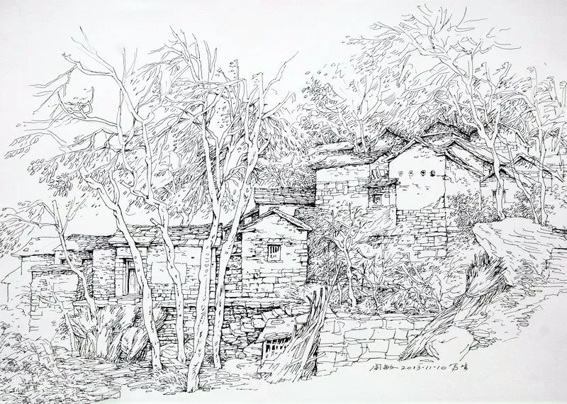 阎敏速写山水画作品欣赏