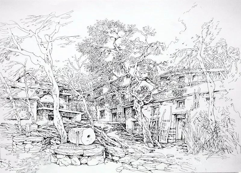 阎敏速写山水画作品欣赏