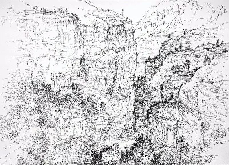 阎敏速写山水画作品欣赏