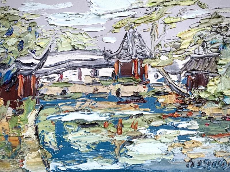 庞永杰油画作品《苏州园林》,布面油画