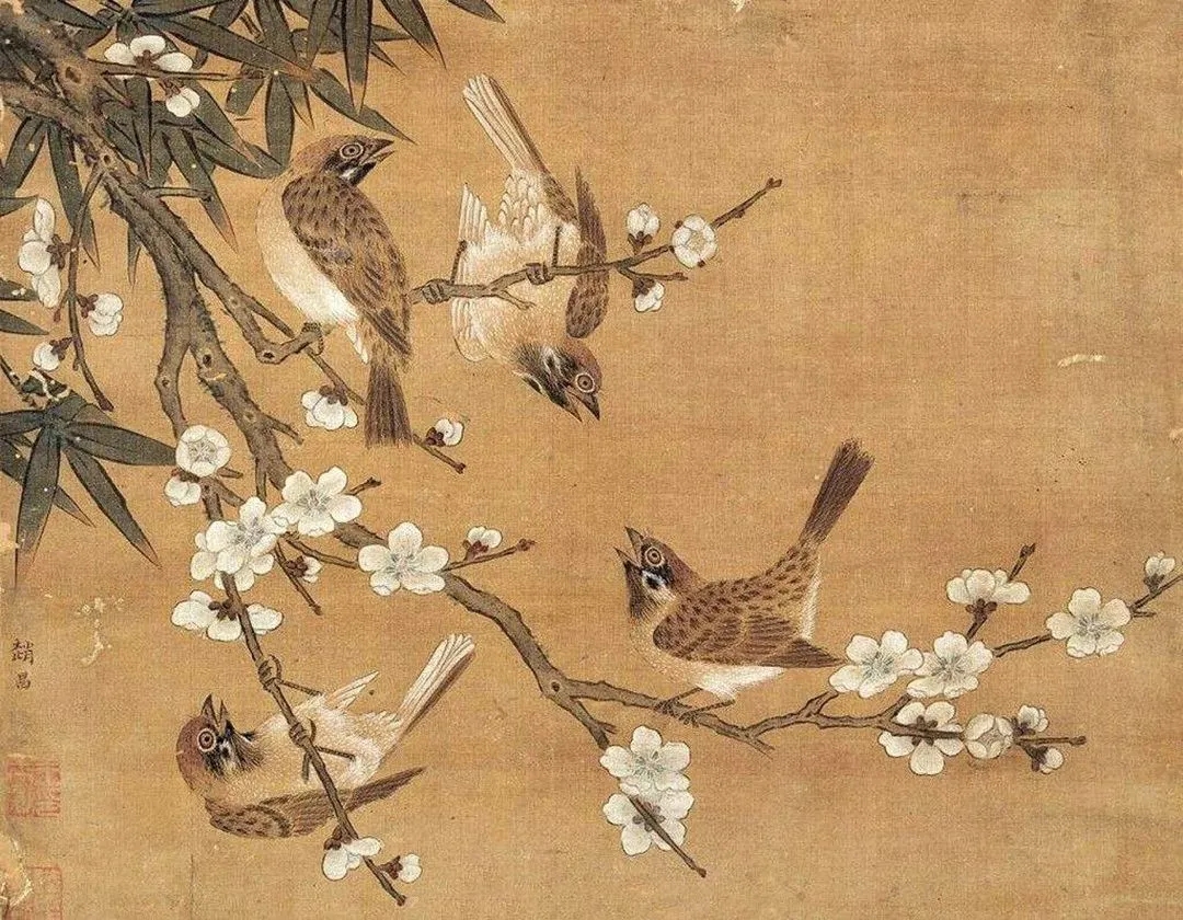  北宋 赵昌《麻雀桃花图》