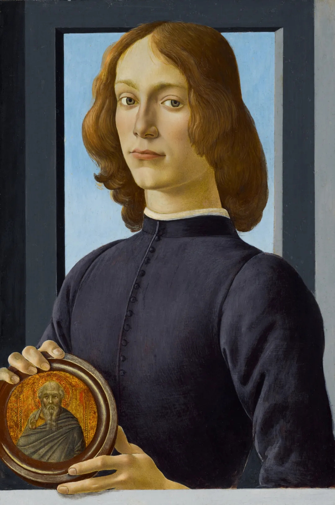桑德罗·波提切利（Sandro Botticelli）油画作品《手持圆形圣像的年轻男子（Portrait of a Young Man Holding a Roundel）》