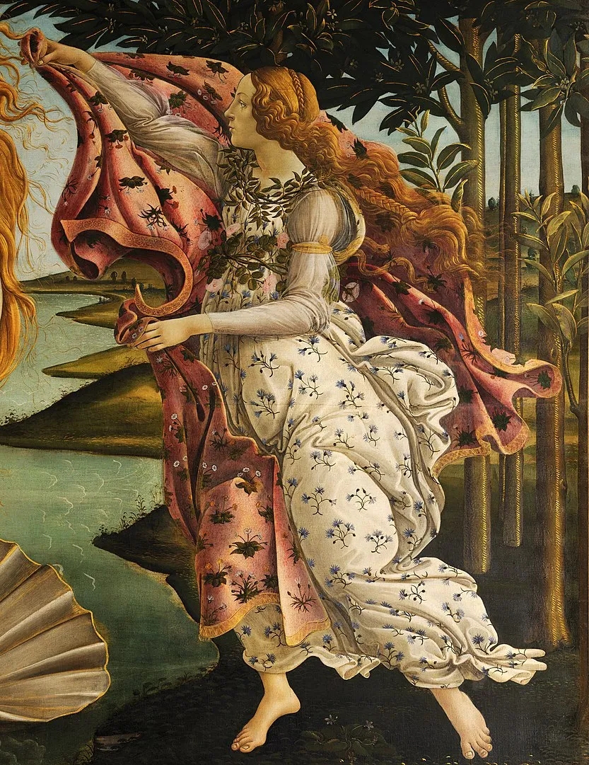 波提切利油画作品《维纳斯的诞生》（局部），蛋彩画布，172.5×278.9cm