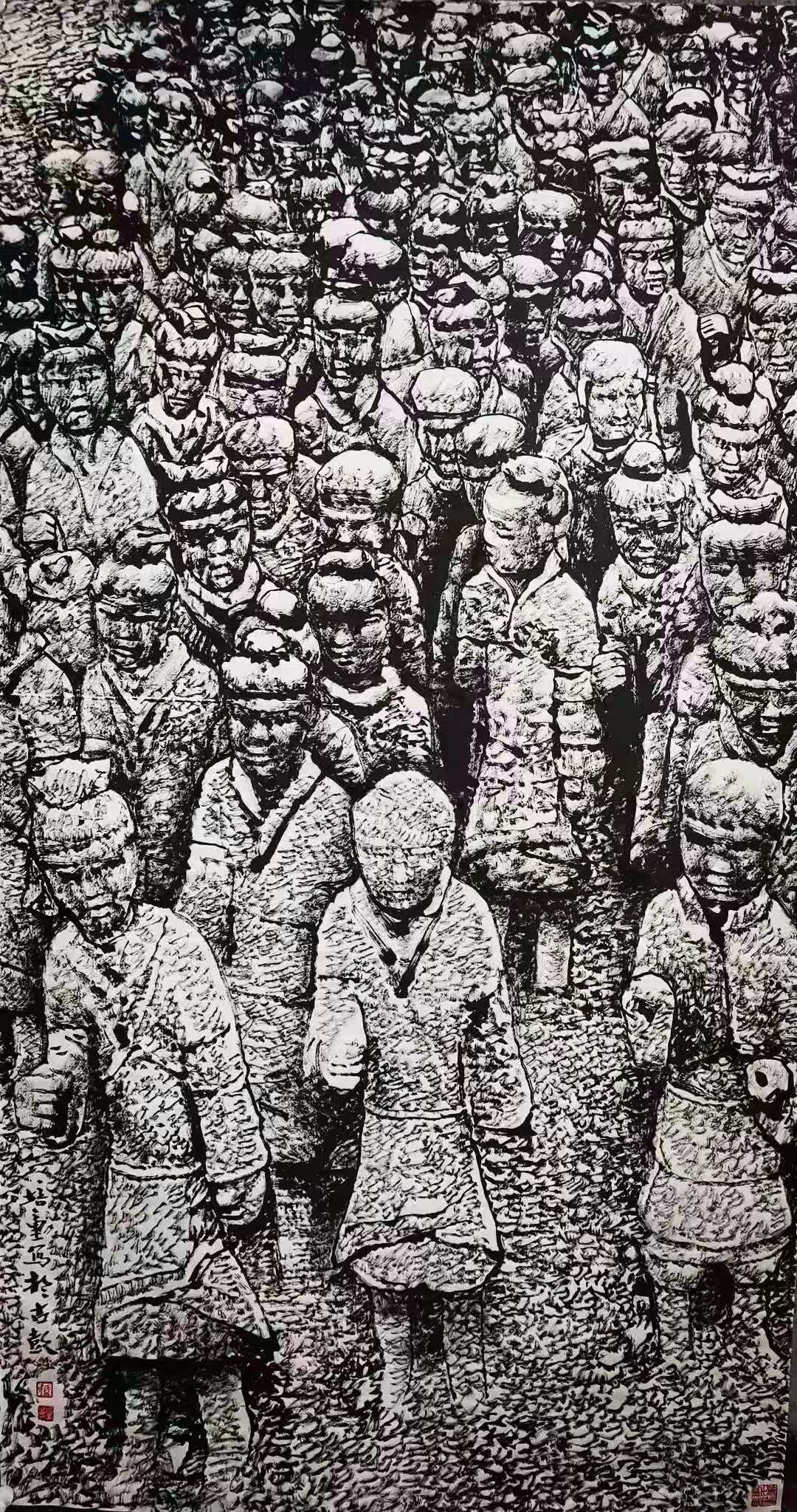 马培童焦墨刻石皴法汉兵马俑图1